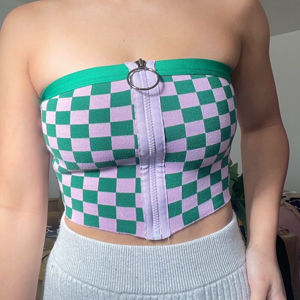 Purple and Green Cropped Tube Top